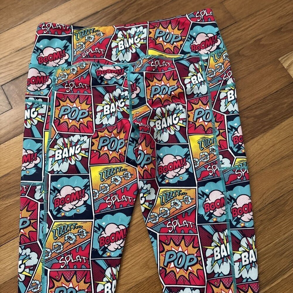 Constantly Varied Gear Knockout Comic Book Leggings Size Large Colorful Pocket - Picture 5 of 5